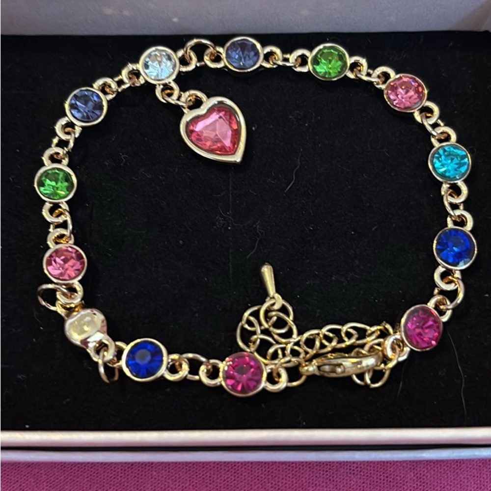 Gold Multicolor Heart Charm Bracelet